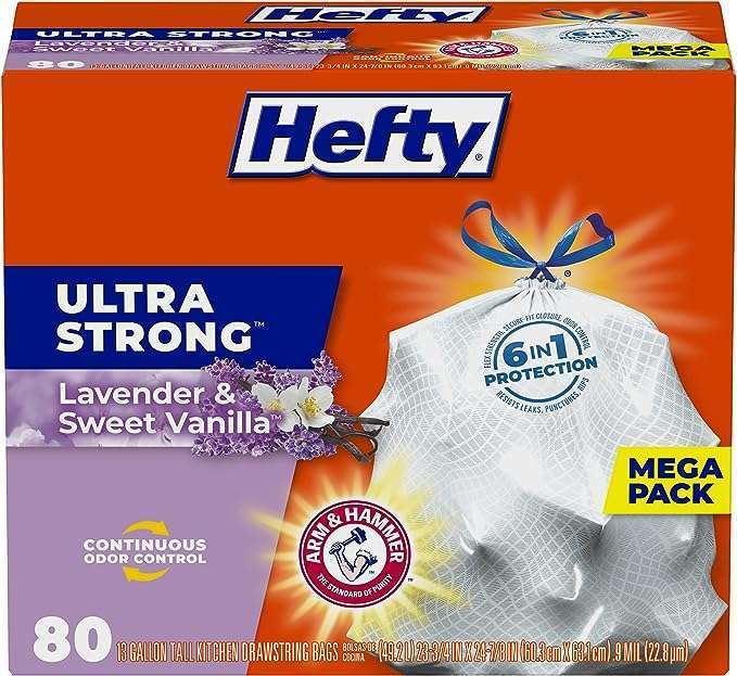 13 Gallon Trash Bags: Hefty Ultra Strong, Sweet Scent, 80 Count