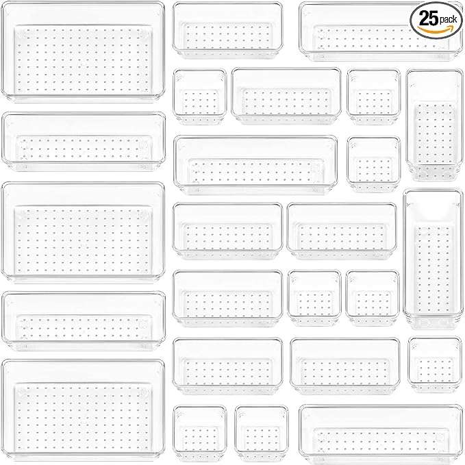 Transform Your Space: 25-Piece Clear Drawer Organizer Set